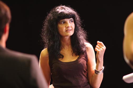 Lilia Abadjieva works with actors in rehearsal for 'Measure for Measure/Othello.'