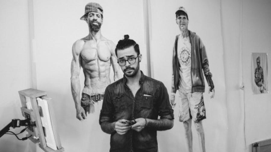 Artist with two part pieces