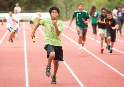 Christian Duarte of Washington Elementary School sprints toward the finish