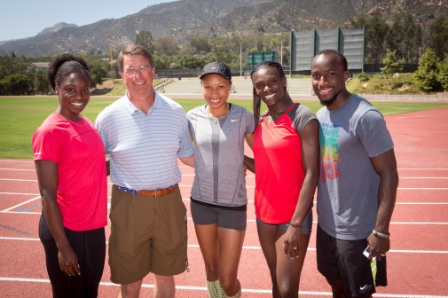 Jeneba Tarmoh, Russell Smelley, Allyson Felix, Dawn Harper and Alonzo Nelson at the Westmont Track