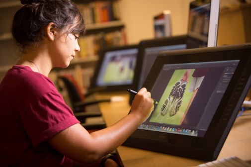 Art major Briana Stanley works in the new Cintiq lab