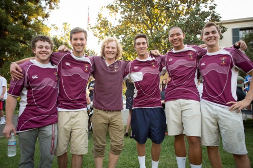 Riley Hall (far left) and members of the 2012 Westmont rugby team