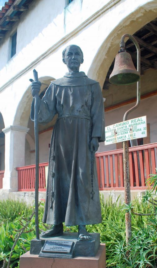 A statue of Junipero Serra at Santa Barbara Mission