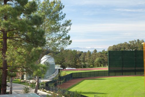 The Westmont Observatory between the baseball field and track