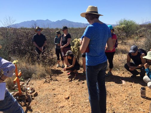 Members of Westmont's Border Immersion Seminar at a memorial near the Arizona-Mexico border