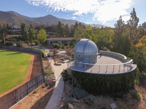 The Westmont Observatory is nestled in the hill above Thorrington Field
