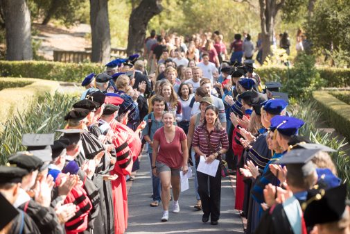 The First Walk, which anticipates student's final walk at Commencement, is a longtime Westmont tradition