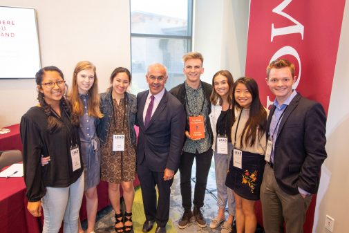 Author David Brooks poses with Westmont students