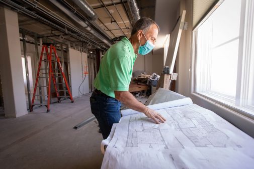 Randy Jones, director of campus planning, oversees the renovation of the first two floors of Westmont Downtown for the new nursing program.