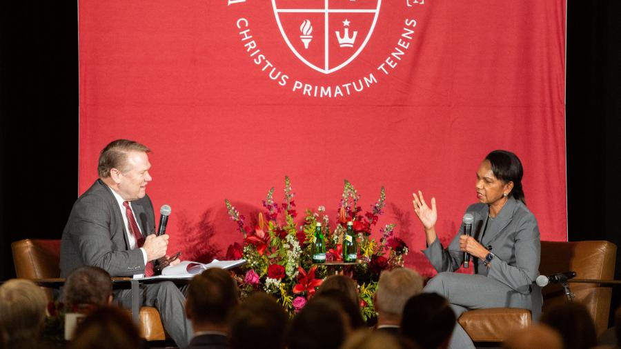 President gayle D. Beebe and Condoleezza Rice