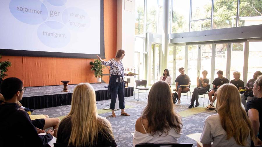 Mary Docter Leads a Discussion on Immigration at Trailhead