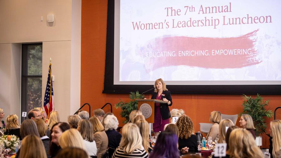 Denice Fellows speaks at the Women's Leadership Luncheon