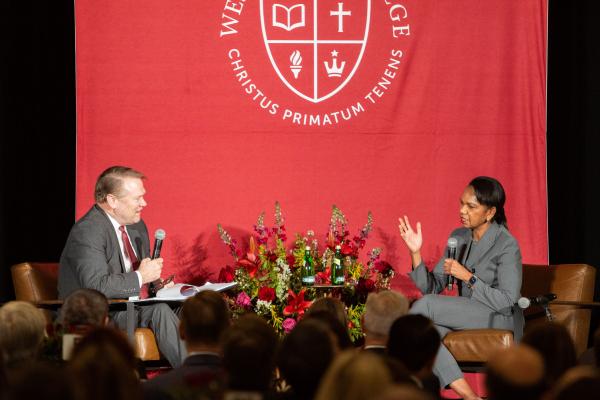 President gayle D. Beebe and Condoleezza Rice