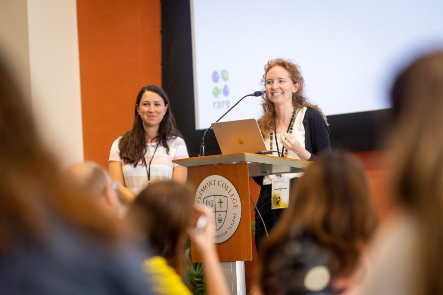 Carina Barnett-Loro and Katie Williamson at the climate conference