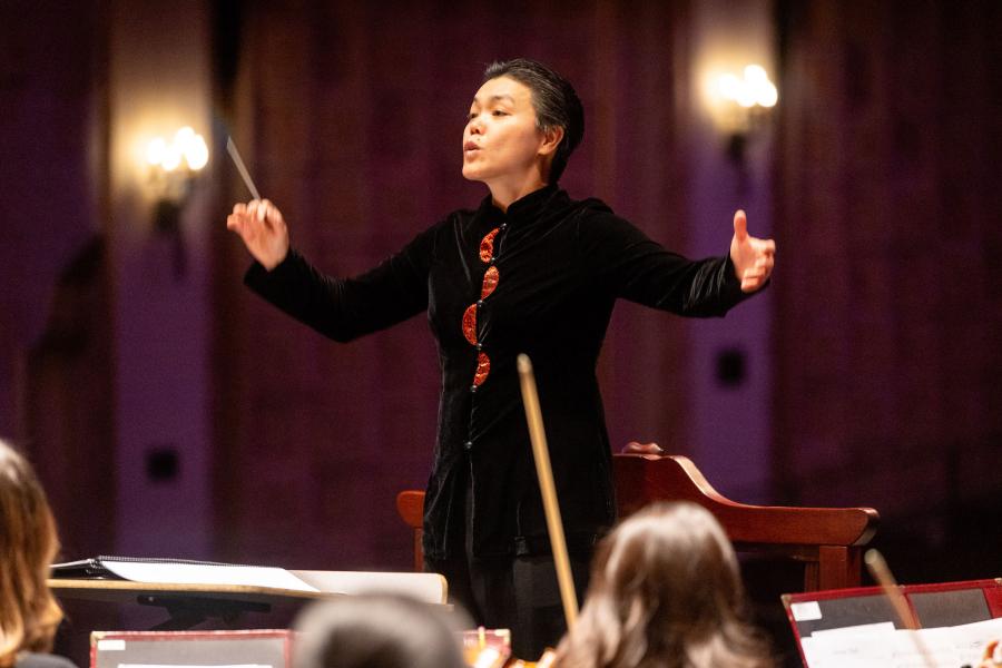 Ruth Lin conducts the Westmont Orchestra at the Christmas Festival 